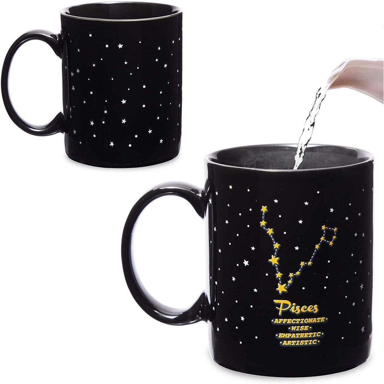 11-Ounce Color Changing Mug with Pisces Zodiac Astrological Sign Design (Black)
